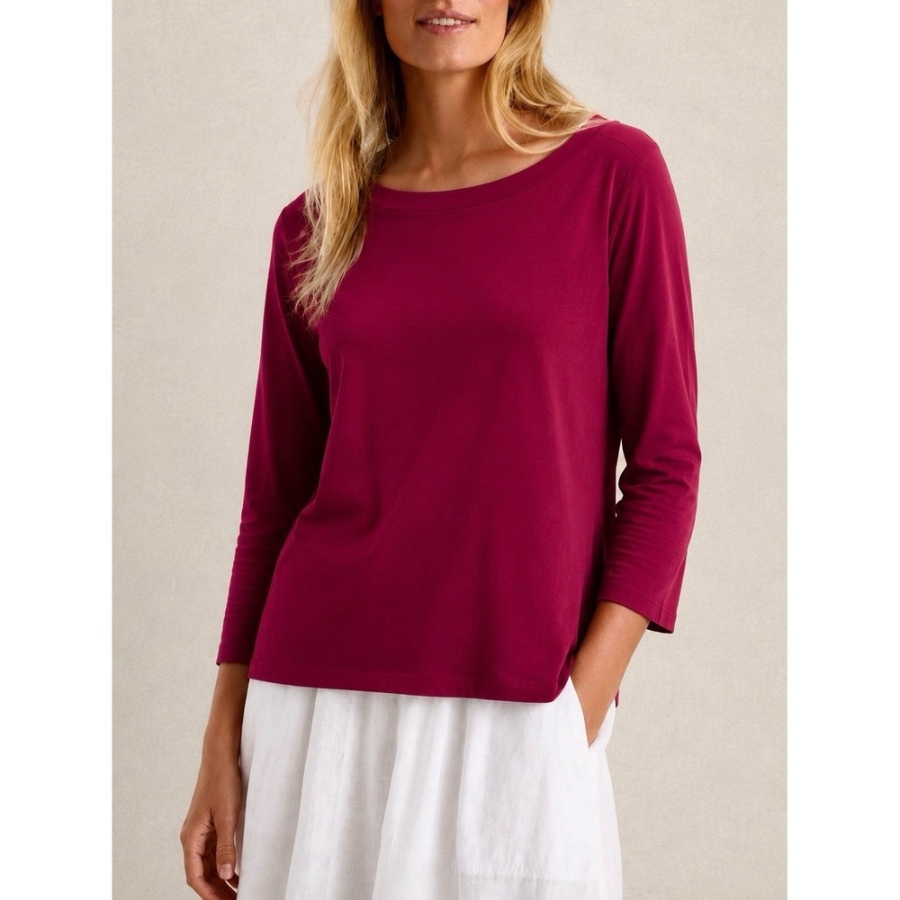 Loft Magenta Pink/Red 3/4 Sleeve Boatneck Shirt Top